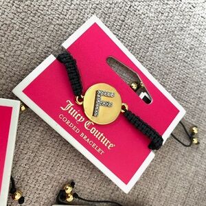 Juicy Couture Black Rope Gold Tone Initial F Friendship Adjustable Bracelet NWT